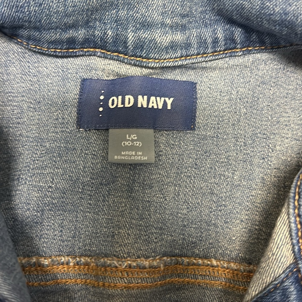 Old navy kids denim jacket, size large, 10/12